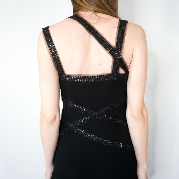 BCBGMaxAzria Sequin Ruffled Black Silk Gown NWT - Picture 5 of 8